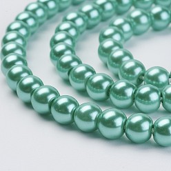 Vert De Mer Clair Brins de perles de verre teints écologiques, Grade a, ronde, cordon en coton fileté, vert de mer clair, 6mm, Trou: 1.2~1.5mm, Environ 70 pcs/chapelet, 15.7 pouce