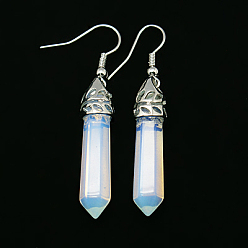 Opalite Fashion Opalite Dangle Earrings, with Alloy Earring Hooks, 50~56x8mm, Pin: 1mm