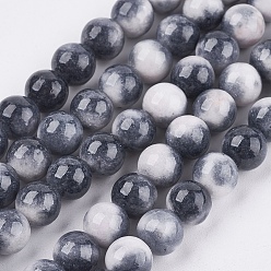 Dark Gray Natural White Jade Beads Strands, Round, Dyed, Dark Gray, 8mm, Hole: 1mm