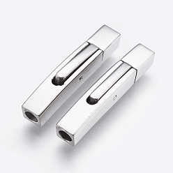 Stainless Steel Color 304 Stainless Steel Bayonet Clasps, Rectangle, Stainless Steel Color, 28x5mm, Hole: 3mm