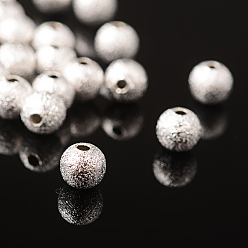 Silver Brass Textured Beads, Silver Color Plated, Round, 6mm, hole: 1mm