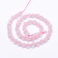 Rose Quartz Natural Rose Quartz Beads Strands, Star Cut Round Beads, Faceted, 7~8mm, Hole: 1mm, about 46~48pcs/strand, 15.3 inch(39cm)