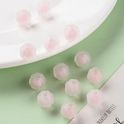 Pink Transparent Acrylic Beads, Frosted, Bead in Bead, Pumpkin, Pink, 11x11.5mm, Hole: 2mm, about 550pcs/500g