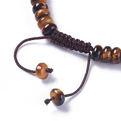 Œil De Tigre Nylon réglable bracelets cordon tressé de perles, avec des perles d'oeil de tigre naturel, 2-1/4 pouces ~ 2-7/8 pouces (5.8~7.2 cm)