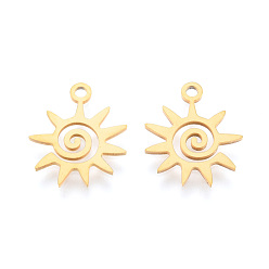 Real 18K Gold Plated 201 Stainless Steel Charms, Laser Cut Pendants, Sun, Real 18K Gold Plated, 15x13x1mm, Hole: 1.5mm