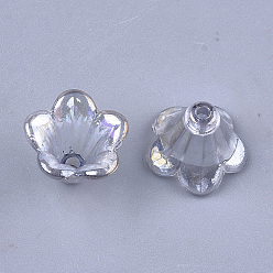 Slate Gray Transparent Acrylic Bead Caps, Trumpet Flower Beads, AB Color, 5-Petal, Flower, Slate Gray, 10x14x13.5mm, Hole: 1.6mm, about 1370pcs/500g
