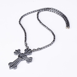 Non-magnetic Hematite Non-Magnetic Synthetic Hematite Pendant Necklaces, with Magnetic Clasps, Cross, 20.07 inch(51cm) 