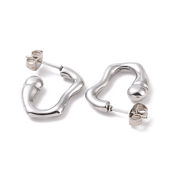 Stainless Steel Color 304 Stainless Steel Stud Earring for Women, Hook Shape, Stainless Steel Color, 20x15x3.5mm, Pin: 0.8mm