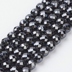 Black Magnetic Synthetic Hematite Beads Strands, 48 Faceted, Round, Black, about 6mm in diameter, hole:1mm, 69pcs/strand, 16 inch