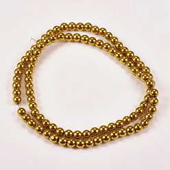 Golden Plated Electroplate Non-magnetic Synthetic Hematite Beads Strands, Round, Grade A, Golden Plated, 4mm, Hole: 1mm, about 100pcs/strand, 16 inch