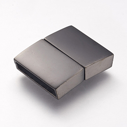 Gunmetal 304 Stainless Steel Magnetic Clasps with Glue-in Ends, Rectangle, Gunmetal, 21x16.5x4.5mm, Hole: 2.5x15mm