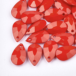 Rouge Pendentifs acryliques opaques, facette, larme, rouge, 20x12x5mm, trou: 2 mm, environ 850 pcs / 500 g