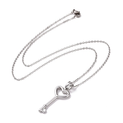 Stainless Steel Color 304 Stainless Steel Heart Skeleton Key Pendant Necklace for Women, Stainless Steel Color, 19.69 inch(50cm)