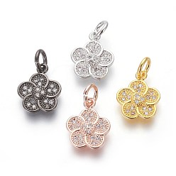Mixed Color Brass Micro Pave Cubic Zirconia Charms, Lead Free & Cadmium Free, Clear, Flower, Mixed Color, 12x9.5x2mm, Hole: 3mm