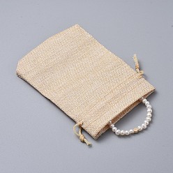 White Stretch Kids Bracelets, with Brass Beads, Grade A Natural Freshwater Pearl Beads and Burlap Packing Pouches Drawstring Bags, White, 1-3/4 inch(4.5cm)