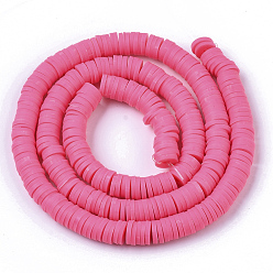 Cerise Handmade Polymer Clay Beads Strands, for DIY Jewelry Crafts Supplies, Heishi Beads, Disc/Flat Round, Cerise, 6x0.5~1mm, Hole: 1.8mm, about 290~320pcs/strand, 15.75 inch~16.14 inch(40~41cm)