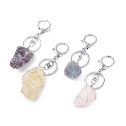 Mixed Stone Natural Stone Keychain, with Alloy Split Key Rings and Eco-Friendly Copper Wire, 9.2~11.5cm