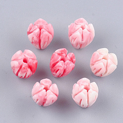 Cerise Synthetic Coral Beads, Dyed, Flower Bud, Cerise, 8.5x7mm, Hole: 1mm