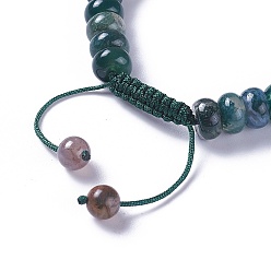 Moss Agate Adjustable Nylon Cord Braided Bead Bracelets, with Natural Moss Agate Beads and Alloy Findings, 2-1/8 inch~2-3/4 inch(5.3~7.1cm)