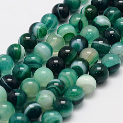 Teal Natural Striped Agate/Banded Agate Bead Strands, Round, Grade A, Dyed, Teal, 8mm, Hole: 1mm, about 47~48pcs/strand, 14.5 inch