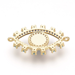 Golden Brass Micro Pave Cubic Zirconia Links, with Shell, Evil Eye, Golden, 31x19x4mm, Hole: 1mm