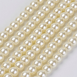 Beige Brins de perles de verre teints écologiques, Grade a, ronde, cordon en coton fileté, beige, 6mm, Trou: 1.2~1.5mm, Environ 70 pcs/chapelet, 15.7 pouce