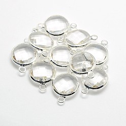 Mixed Color Silver Color Plated Brass Glass Links connectors, Flat Round, Mixed Color, 14.5x8.5x3mm, Hole: 2mm