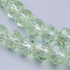 Vert Pâle Chapelets de perles en verre, à facettes (32 facettes), ronde, vert pale, 4mm, Trou: 1mm, Environ 98 pcs/chapelet, 13.7 pouce