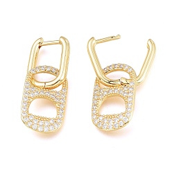 Real 18K Gold Plated Soda Pull Tab Earrings, Brass Micro Pave Clear Cubic Zirconia Huggie Hoop Earrings, Long-Lasting Plated, Oval, Real 18K Gold Plated, 34mm, Pin: 1mm