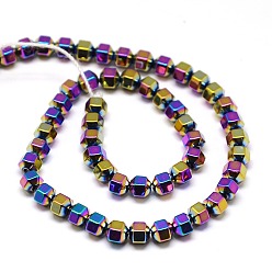Plaqué Multicolore Galvanoplastie non magnétiques hématite synthétique brins de perles, hexagone, multi-couleur plaquée, 4x4mm, Trou: 1mm, à propos 97pce / brin, 15 pouce