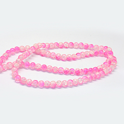 Hot Pink Baking Painted Transparent Crackle Glass Round Bead Strands, Hot Pink, 8.5~9mm, Hole: 1.5mm, about 105pcs/strand, 31.8 inch