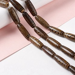 Money Hook Pattern Тибетского стиля DZI бисер нитей, натуральные и крашеные шарики агата, рис, схема денежного крючка, 28.5~30x10 мм, отверстие : 2.5 мм, около 10 шт / нитка, 11.81'' (30 см)
