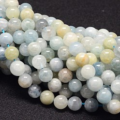 Aquamarine Natural Aquamarine Beads Strands,  Round, 8mm, Hole: 1mm, about 49pcs/strand, 15.7 inch
