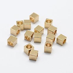 Raw(Unplated) Brass Bead Spacers, Nickel Free, Cube, Unplated, 5x5mm, Hole: 3.5mm