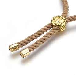 Peru Cotton Cord Bracelet Making, with Brass Findings, Flat Round with Tree of Life, Real 18K Gold Plated, Peru, 8-5/8 inch(22cm), Hole: 2mm