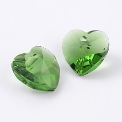 Lime Green Romantic Valentines Ideas Glass Charms, Faceted Heart Charm, Lime Green, 10x10x5mm, Hole: 1mm
