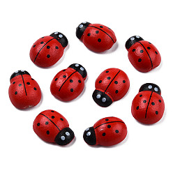 Red Dyed Beetle Wood Cabochons with Label Paster on Back, Red, 19x13~14x7~8mm