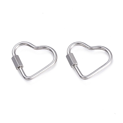 Stainless Steel Color 304 Stainless Steel Screw Carabiner Lock Charms, for Necklaces Making, Heart, Stainless Steel Color, 22x24.5x4mm, Screw: 7x4x4.5mm
