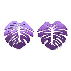 Фиолетовый Распыленные окрашенные железные подвески, тропический лист, фиолетовые, 46x44x4.5 мм, отверстие : 1.6 мм