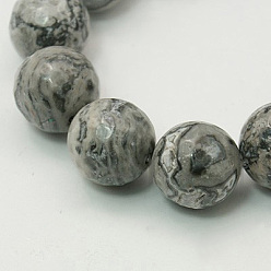 Gray Natural Map Stone/Picasso Stone/Picasso Jasper Strands, Faceted Round, Gray, 10mm, Hole: 1mm, about 39pcs/strand, 15.5 inch