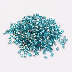 Light Sky Blue 11/0 Two Cut Round Hole Glass Seed Beads, Hexagon, Silver Lined, Rainbow Plated, Light Sky Blue, 2x2mm, Hole: 0.5mm, about 41000pcs/pound