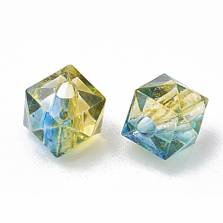 Olive Drab Two Tone Transparent Spray Painted Acrylic Beads, Polygon, Olive Drab, 7.5x8x8mm, Hole: 1.8mm, about 1690pcs/500g