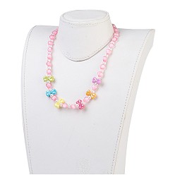 Pink Акриловые бусы детские комплекты украшений, эластичные браслеты и ожерелья, бантом и сердце, розовые, 1-5/8 дюйм (4.3 см), 19.29 дюйм (49 см)