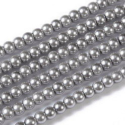Light Grey Eco-Friendly Dyed Glass Pearl Round Beads Strands, Grade A, Cotton Cord Threaded, Light Grey, 4~4.5mm, Hole: 0.7~1.1mm, about 104pcs/strand, 15 inch