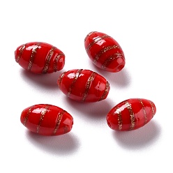 Rouge Perles au chalumeau de sable d'or faites à la main , olive, rouge, 16.5x10.5mm, Trou: 2~2.4mm, Environ 25 pcs/chapelet, 15.94 pouce (40.5 cm)