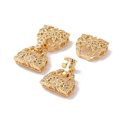 Golden Brass Micro Pave Clear Cubic Zirconia Fold Over Clasps, Cadmium Free & Lead Free, Bowknot, Golden, 26.5mm, Triangle: 12.5x14.5x5mm, Clasp:10x5.5x3.5mm, Hole: 2x2.5mm
