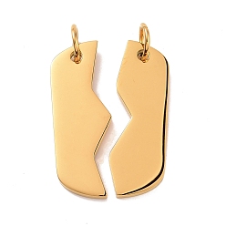 Golden Vacuum Plating Blank 304 Stainless Steel Split Pendants, with Jump Rings, Rectangle, Golden, 37x22x2.5mm, Hole: 6.5mm