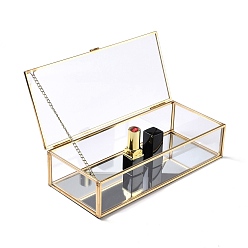 Golden Rectangle Transparent Glass Jewellery Chest, with Flip Cover, for Jewelry Display Cosmetics Storage Box, Golden, 23x10.1x5.5cm, Inner Diameter: 22.5x9.4cm