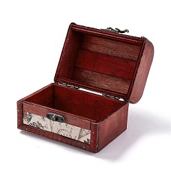 Lin Boite a bijoux vintage en bois, coffres au trésor décoratifs en cuir pu, avec poignée de transport et loquet, rectangle avec motif de timbre, linge, 11.9x9.05x9 cm