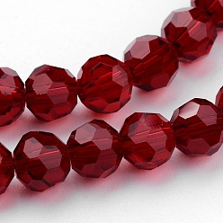 Rouge Foncé Perles en verre transparentes , imitation de cristal autrichien, à facettes (32 facettes), ronde, DarkRed, 8mm, Trou: 1mm, Environ 70~72 pcs/chapelet, 20~21 pouce